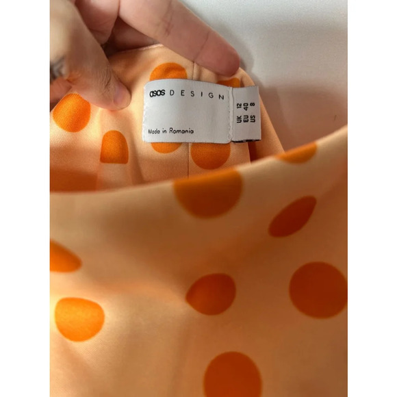 ASOS DESIGN Polka Dot Square Neck Wrap Dress Orange Peach Size 8 NWT - Picture 4 of 9